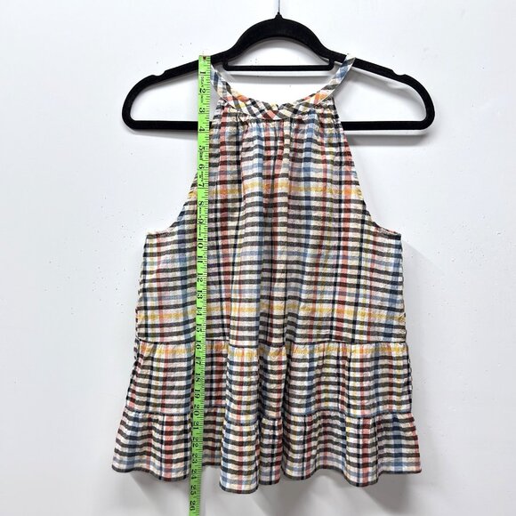 Loft Gingham Tiered Sleeveless Top, Size Small, Multicolor Seersucker Plaid - Picture 7 of 10
